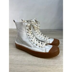 TOPSHOP Titan White Leather Lace Up High Top Sneakers Gum Sole Women Size 5